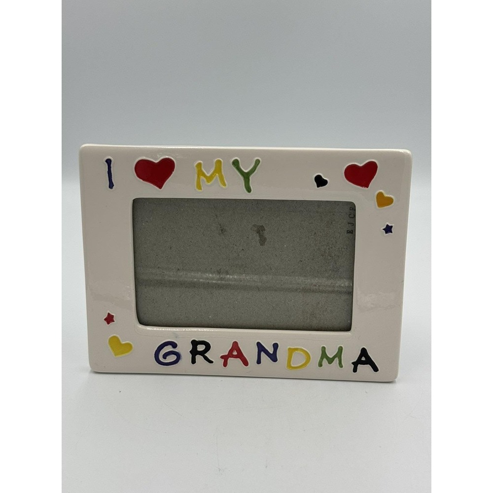 I Love My Grandma Ceramic Photo Frame 4x6 White Multicolor Family Theme